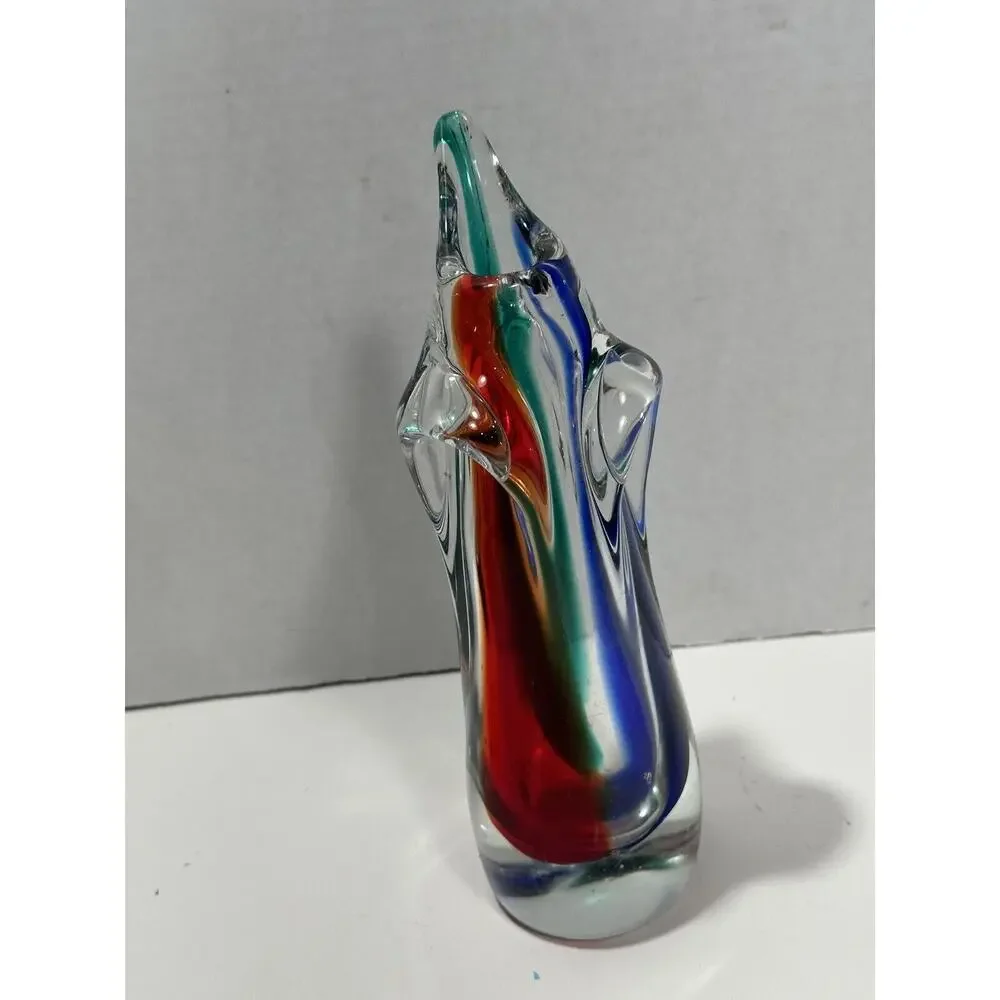 Gorgeous Pair 2 Vintage Art Glass‎ Murano Dolphin Shaped Sommerso Style Vase